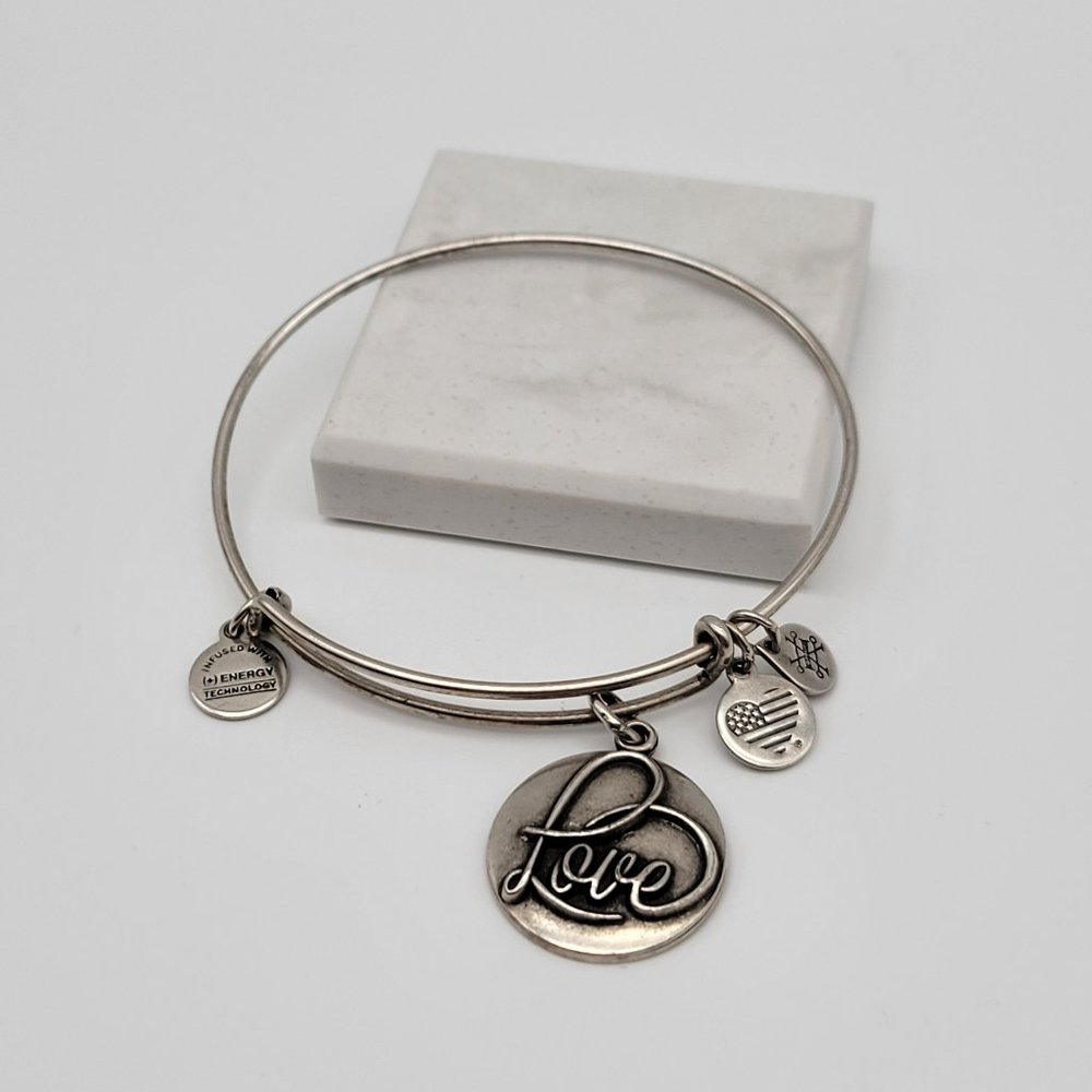 Alex and Ani LOVE Charm Bangle Bracelet Rafaelian Silver Finish